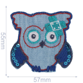 HKM Applicatie uil met pleister 57x55mm jeans blauw