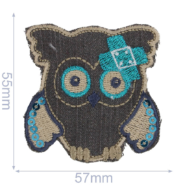 HKM Applicatie uil met pleister -57x55mm - jeans grijs