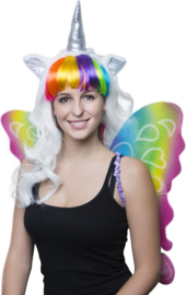 Funny Fashion -  Pruik - eenhoorn regenboog met hoorn voor volwassenen