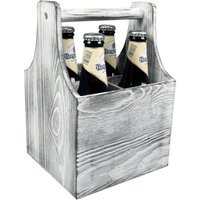 Bierverpakking | Draagtray | Hout | 4 flessen | 17x17x25cm | whitewash | 1 stuks