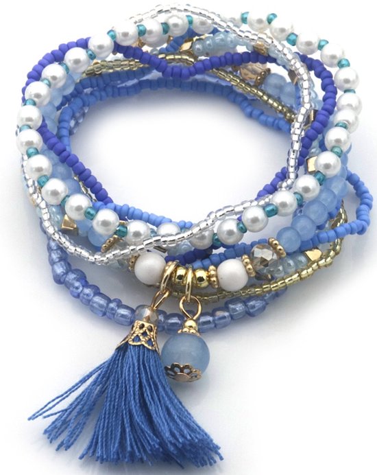 Kralen Armband - Blauw - armbandenset - elastiek - multicolor - cadeau - geschenk - verjaardag - feest - feestdagen
