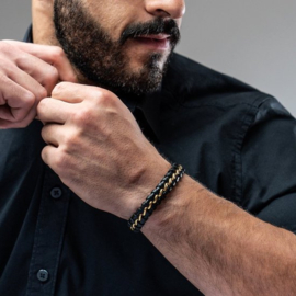 SERASAR Jongens Lederen Armband [Joy] - Goud 17cm - Tienersieraden met Doos
