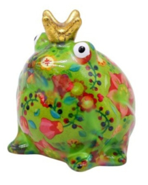Pomme Pidou - Spaarpot - Kikker Freddy Groen met Bloemen - Small - 6 cm x 8 cm x 10 cm - (Keramiek)