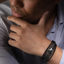 SERASAR Lederen Armband Heren [Flake] - Zilver 23cm - Onvergetelijk Cadeau voor Hem