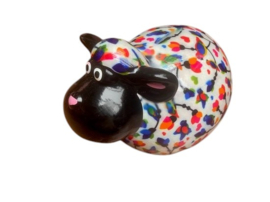 Pomme pidou Schaap Giselle - Spaarpot - Medium -Wit met papegaaien