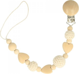 Opry Speenkoord natuur met hartjes kraal | Kraamcadeau | Kraampakket | Baby Cadeau