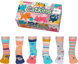 Odd Socks - Kindersokken Catkins Kat Multipack Mismatched 27-30 Cadeaudoos