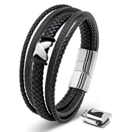 SERASAR Lederen Armband Heren [Flake] - Zilver 23cm - Onvergetelijk Cadeau voor Hem