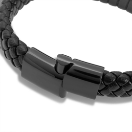 SERASAR Prime Lederen Armband Heren [Helix] - Zwart 23cm - Beste Cadeau voor Hem