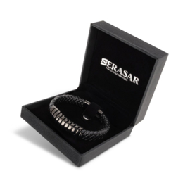 SERASAR Prime Lederen Armband Heren [Helix] - Zwart 23cm - Beste Cadeau voor Hem