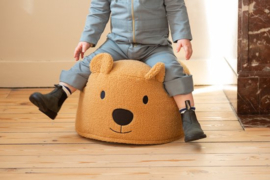 Childhome Teddy Beer Poef – 40x40x25 cm – Zachte Beige Poef met Afneembare Wasbare Hoes – Voor Kinderen vanaf 2 Jaar