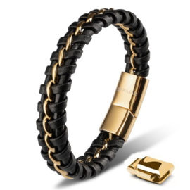 SERASAR Jongens Lederen Armband [Joy] - Goud 17cm - Tienersieraden met Doos