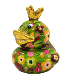 Pomme Pidou - Ducky Duck  - Groen met bloemetjes - Small - 8,2x6,8x13 CM -  (Keramiek)