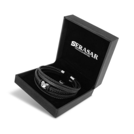 SERASAR Lederen Armband Heren [Flake] - Zilver 23cm - Onvergetelijk Cadeau voor Hem