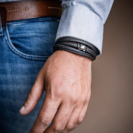 SERASAR Lederen Armband Heren [Flake] - Zilver 23cm - Onvergetelijk Cadeau voor Hem