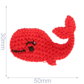 Applicatie walvis gebreid 50x30mm rood