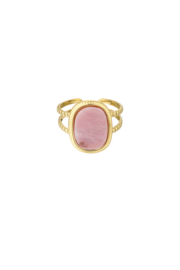 Yehwang - Ring twee laagsovale steen - roze - Stainless Steel
