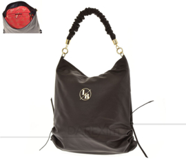 Laura Biaggi Dames Luxe Leer Schouder Tas in  donkere chocolade kleur