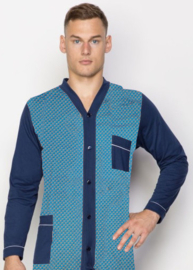 Gentleman klassieke herenpyjama met lange mouwen - gemaakt in Europa- blauw- 100% katoen