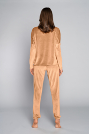 Italian Fashion Juga| hoogwaardig huispak | Velours Pyjama Dames | Lange Mouw Lange Broek | goud |