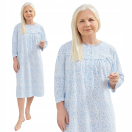 Martel-  Bogna nachthemd - lange mouwen- 100% katoen - licht blauw/wit