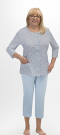 Martel Maria dames pyjama - 3/4 mouwen-blauw- 100 % katoen/ook grote maten
