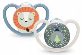 NUK Perfect Match Air Night Fopspenen  – 2 Stuks – Glow in the Dark – Orthodontisch – BPA-vrij – Met Bewaardoos