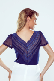 Eldar mooie kanten donkerblauw blouse- Elois