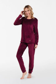 Italian Fashion Akara| hoogwaardig huispak | Velours Pyjama Dames | Lange Mouw Lange Broek | bordeaux rood