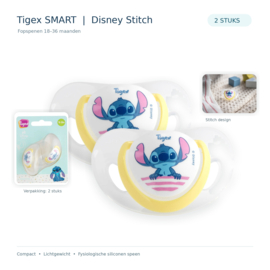 Tigex SMART Disney Stitch Fopspenen – 2 Stuks – Fysiologisch – Siliconen