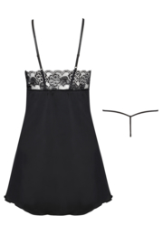 Beauty Night Leslie satijn chemise  met kant, zwart