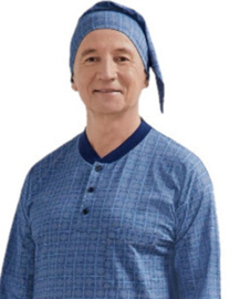 Martel Mikolaj  heren nachthemd met lange mouwen- 100% katoen - blauw
