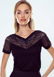 Gusta - blouse met V-hals van Eldar-  zwart met tiule en kanten