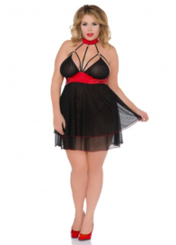 Andalea mooie babydoll- zwart/rood- grote maten