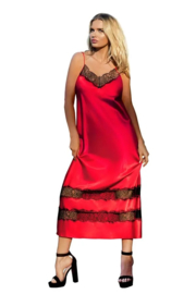 April  hoogwardige satijn slipdress rood met zwart kant