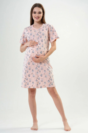 Vienetta zwangerschap nachthemd voor borstvoeding met korte mouwen- 100% katoen, roze | katoen nachthemd | zwangerschapsnachthemd | comfortabele nachthemd voor borstvoeding.