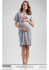 Vienetta bevalhemd voor de bevalling & kraamtijd, grijs KORTING