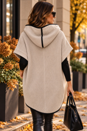 ZOJA Dames Gebreid Vest met Capuchon – Oversized Vleermuismodel – 20% Wol – Beige/Grijs – One Size