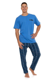 Heren pyjama met korte mouwen en lange broek- blauw-katoen-  korting- sale