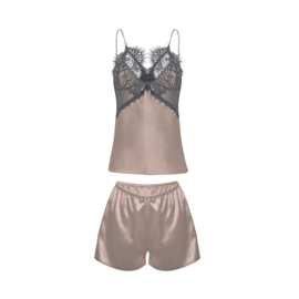 DKaren Beatrice shortama satin met kant- zwart