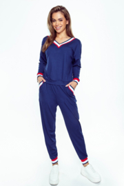 Hoogwaardig huispak van fijne viscose - viscose pyjama dames met lange mouwen en enkellange broek - Eldar Fanny - marineblauw
