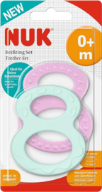 Advertentie Speelgoed Baby & Peuter Grijp- & Bijtspeelgoed Rammelaars NUK | Baby bijtringset | 2 bijtringen voor baby's | vanaf 0 maanden | hard en zacht | past zich aan gehemelte en tandvlees aan | 0m+