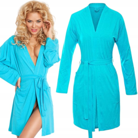 DKaren Ines- Elegante badjas van zachte viscose-  turquoise - cadeau vrouw