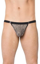 SoftLine Collection - Sexy transparente heren string met sluiting aan de zijkant panterprint- grijs panther