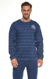 Cornette heren lange pyjama FOLLOW ME- marineblauw - 100% katoen