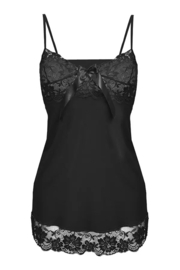 Chemise van viscose met kant en een strik in de hals - DKaren Roza, zwart