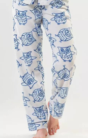 Dames pluche dik warme winterpyjama - wit / blauw