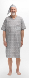 Martel Sylwester heren nachthemd met slaapmuts grijs- korte mouwen