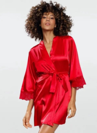DKaren | Belinda | Rode Kimono Satijn | S- 2XL | uitlopende mouwen |