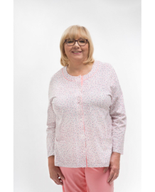 Martel Maria dames pyjama - lange mouwen- wit/roze- 100 % katoen